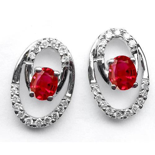 Orecchini a lobo da donna con rubini rossi e diamanti Halo 7.20 carati in oro bianco 14K - harrychadent.it