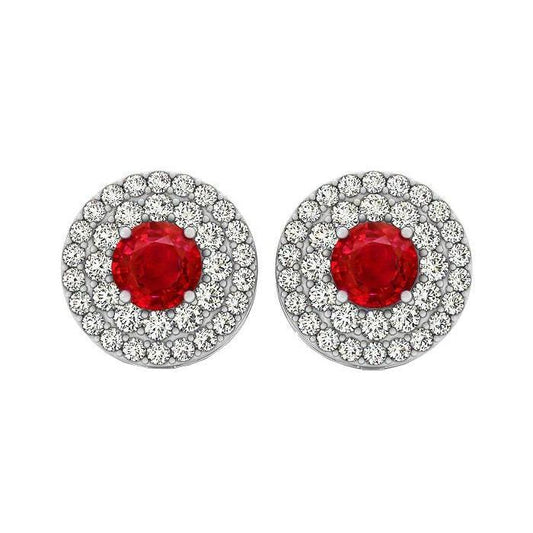 Orecchini a lobo in oro bianco 14 carati con rubini e diamanti a taglio rotondo da 6 ct - harrychadent.it