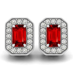 Orecchini a lobo in oro bianco 14 kt con rubini e diamanti da 6.50 ct