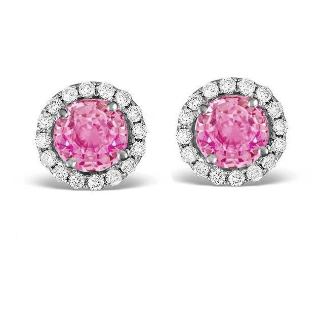 Orecchini a lobo in oro bianco con diamanti e zaffiri rosa a taglio rotondo da 6 carati - harrychadent.it