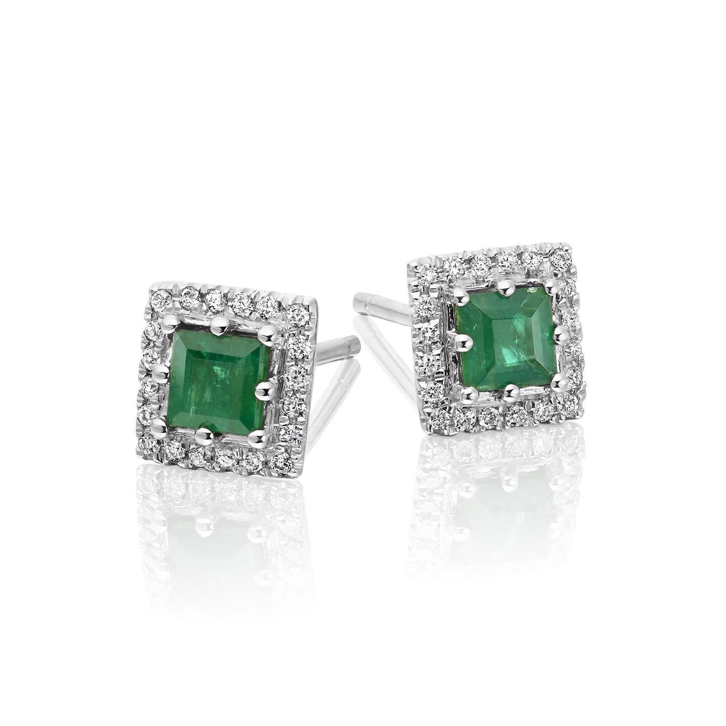 Orecchini a lobo in oro bianco con smeraldo verde e diamanti 6 carati - harrychadent.it