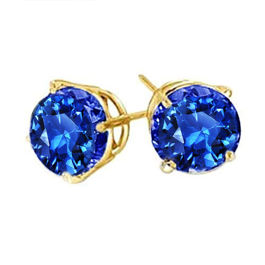 Orecchini a lobo in oro giallo con zaffiro blu di Ceylon tondo da 8 carati - harrychadent.it