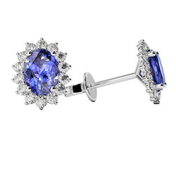 Orecchini a lobo stile fiore 6.40 carati tanzanite diamanti oro 14k