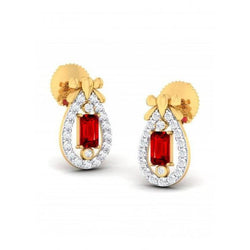 Orecchini a perno a forma di pera 4.10 carati con rubini e diamanti in oro giallo 14K