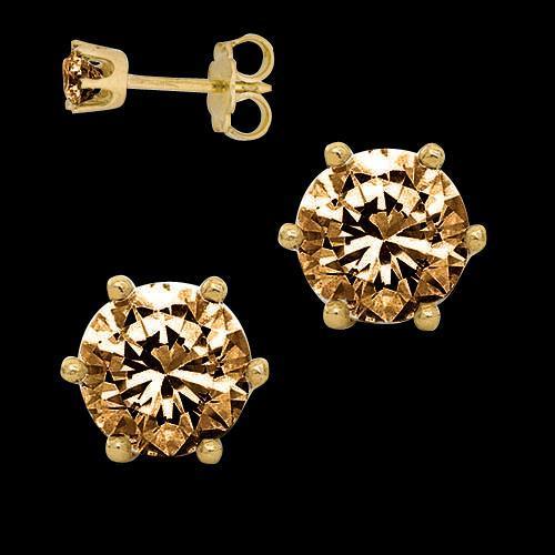 Orecchini con montatura a corona di diamanti marroni da 1,50 ct in oro giallo 14 carati