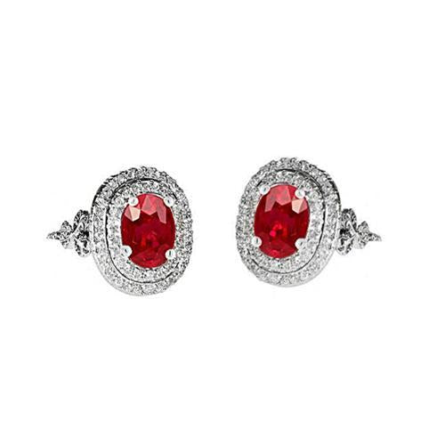 Orecchini con pietre preziose Rubino e diamanti 9.04 carati Oro bianco 14K - harrychadent.it