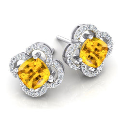 Orecchini con zaffiro giallo e diamanti in stile foglia di trifoglio 7,75 carati