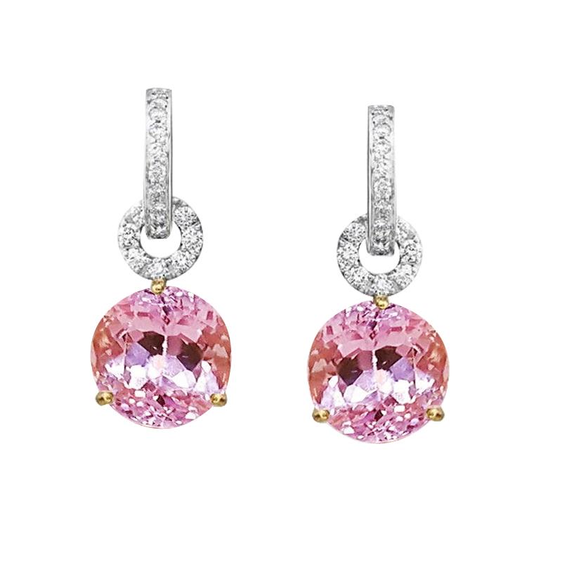 Orecchini da donna con kunzite rosa e diamanti pendenti in oro bianco 21 kt 14K - harrychadent.it
