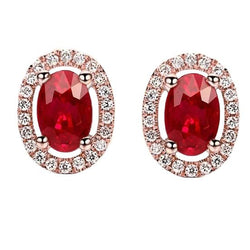 Orecchini da donna in oro rosa 14K con rubini e diamanti 6.50 carati