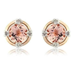 Orecchini in Oro 14k 10.40 Carati Con Morganite E Diamanti a Bottone