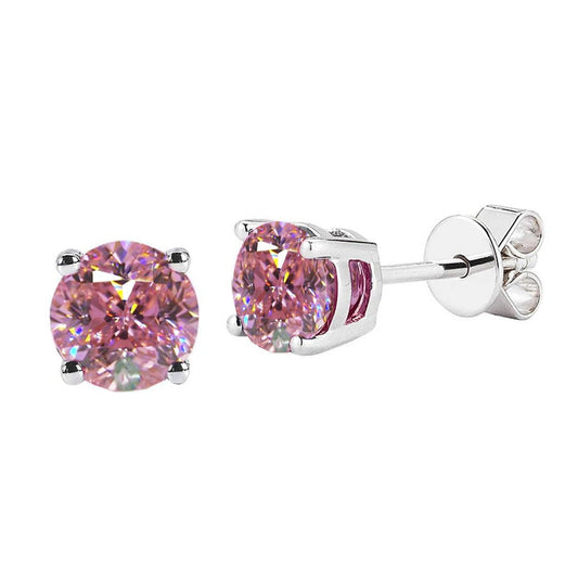 Orecchini in oro bianco 14 carati con zaffiro rosa taglio rotondo da 3.50 ct - harrychadent.it