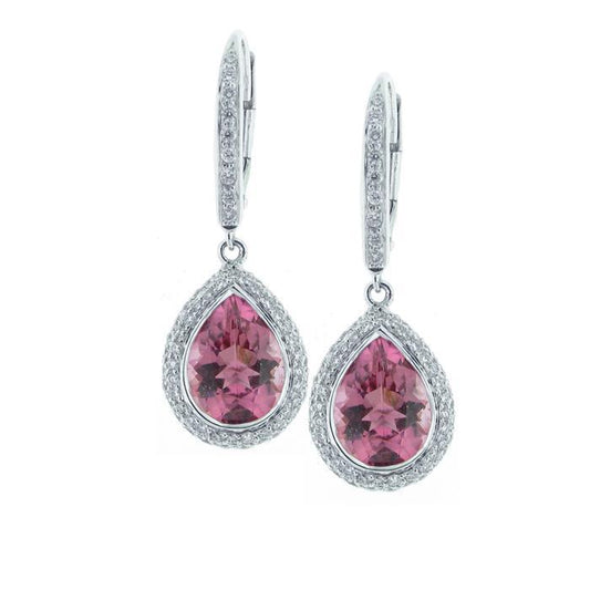 Orecchini pendenti a cerchio con tormalina rosa e diamanti da 10.80 ct in oro 14K - harrychadent.it