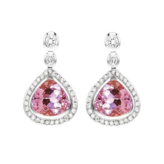 Orecchini pendenti con Kunzite rosa e diamanti 23.50 carati in oro bianco 14K - harrychadent.it