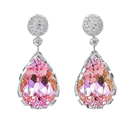 Orecchini pendenti con kunzite rosa da 37.30 ct con diamanti 14K - harrychadent.it