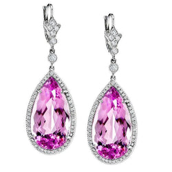Orecchini pendenti con kunzite rosa e diamanti taglio pera oro 51 carati 14K