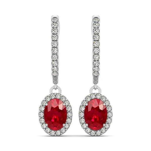 Orecchini pendenti con rubini a taglio ovale e diamanti rotondi da 7.50 ct in oro 14 kt - harrychadent.it