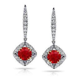 Orecchini pendenti con rubini in oro bicolore 14K con diamanti nuovi 4.20 carati