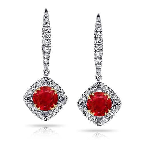 Orecchini pendenti con rubini in oro bicolore 14K con diamanti nuovi 4.20 carati - harrychadent.it