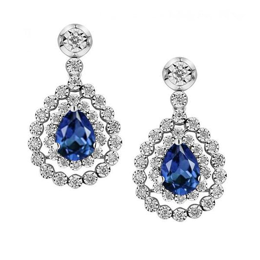 Orecchini pendenti con zaffiri e diamanti dello Sri Lanka. taglio a pera. 5.50 ct - harrychadent.it