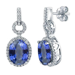Orecchini pendenti con zaffiro dello Sri Lanka ovale da 5,50 carati e diamante