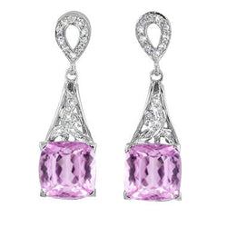 Orecchini pendenti da donna 26,70 carati Kunzite rosa con diamanti