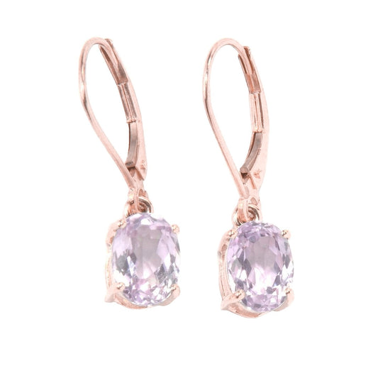 Orecchini pendenti da donna con Kunzite rosa taglio ovale in oro rosa 14K 26 Ct - harrychadent.it