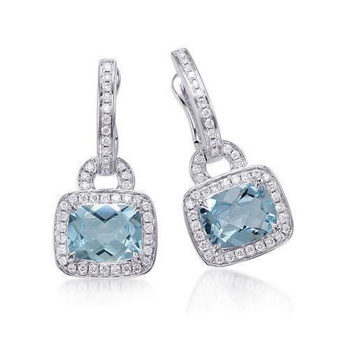 Orecchini pendenti da donna con acquamarina e diamanti in oro bianco da 6.50 ct - harrychadent.it