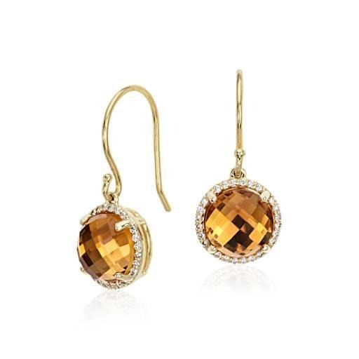 Orecchini pendenti da donna con citrino da 30.48 ct e diamanti in oro giallo 14K - harrychadent.it