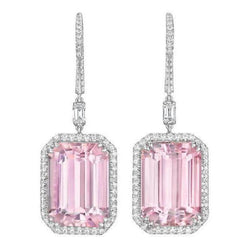 Orecchini pendenti da donna con kunzite rosa e diamanti da 22.50 ct in oro bianco 14K
