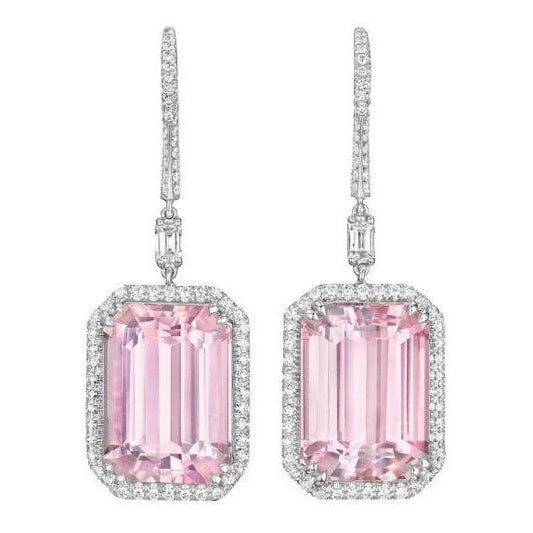 Orecchini pendenti da donna con kunzite rosa e diamanti da 22.50 ct in oro bianco 14K - harrychadent.it