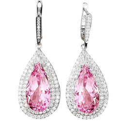 Orecchini pendenti da donna con kunzite rosa e diamanti. gioielli in oro fino 11.66 ct