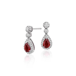 Orecchini pendenti da donna con rubini rossi e diamanti in oro 14K 2.60 ct