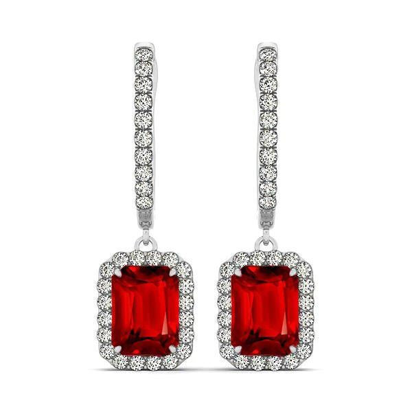 Orecchini pendenti da donna con rubino rosso 9 ct e diamanti in oro bianco - harrychadent.it