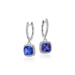Orecchini pendenti da donna con tanzanite da 4.92 ct con diamanti in oro bianco