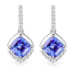 Orecchini pendenti da donna con tanzanite e diamanti. oro bianco 4.60 ct 14K