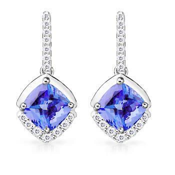 Orecchini pendenti da donna con tanzanite e diamanti. oro bianco 4.60 ct 14K - harrychadent.it