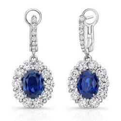 Orecchini pendenti da donna con zaffiro 6 carati e diamanti in oro bianco 14K