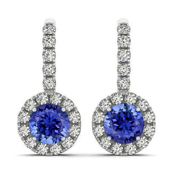 Orecchini pendenti da donna in oro 14 carati con tanzanite e diamanti da 5.70 carati