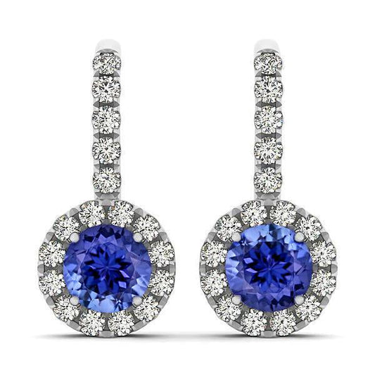 Orecchini pendenti da donna in oro 14 carati con tanzanite e diamanti da 5.70 carati - harrychadent.it