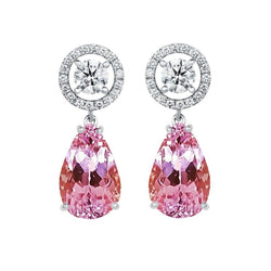 Orecchini pendenti da donna in oro 14K con kunzite rosa e diamanti da 33.50 ct