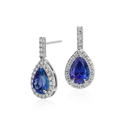 Orecchini pendenti da donna in oro bianco 14 kt con tanzanite da 5.60 ct con diamanti