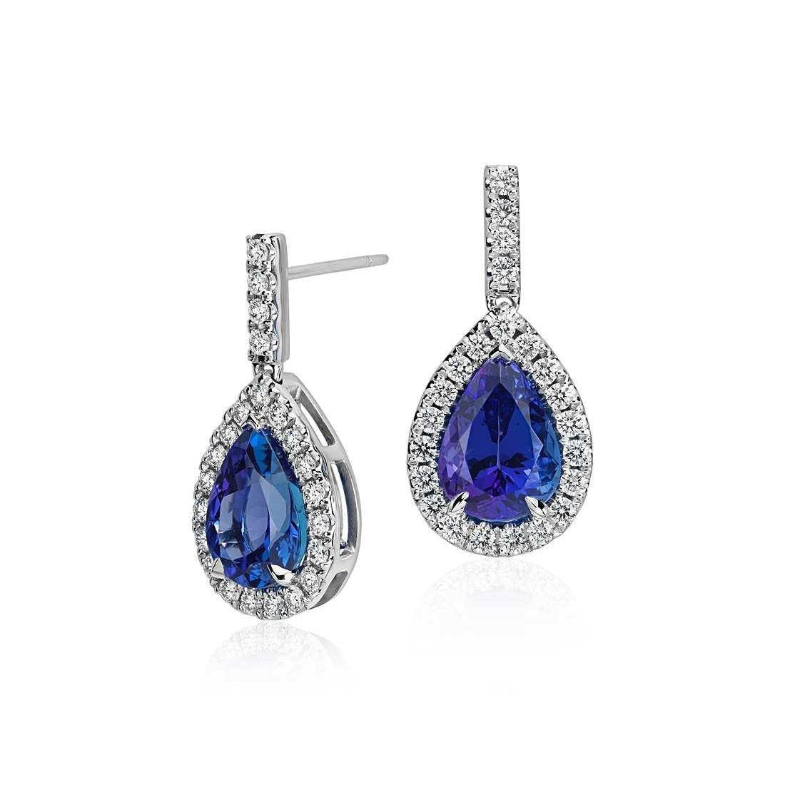 Orecchini pendenti da donna in oro bianco 14 kt con tanzanite da 5.60 ct con diamanti - harrychadent.it