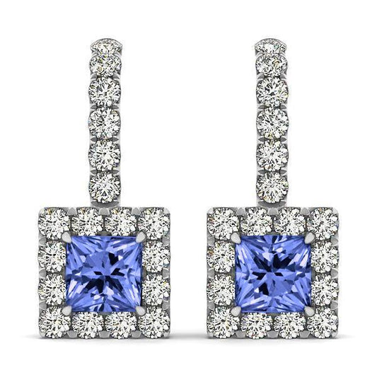 Orecchini pendenti da donna in oro bianco 14 kt con tanzanite e diamanti da 7 ct - harrychadent.it