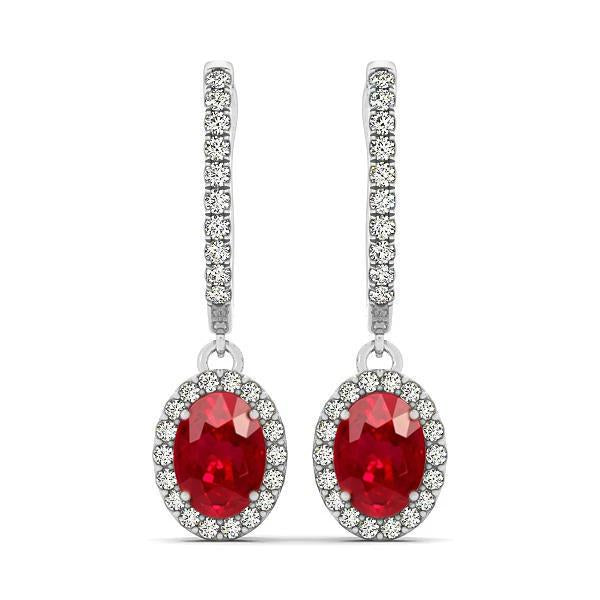 Orecchini pendenti da donna in oro bianco 14K 4 carati con rubini e diamanti - harrychadent.it