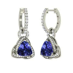 Orecchini pendenti da donna in oro bianco 14K con tanzanite e diamanti da 5 ct