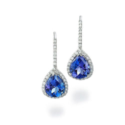 Orecchini pendenti da donna in tanzanite da 7.20 ct con diamanti in oro bianco 14K