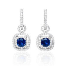 Orecchini pendenti da donna in zaffiro di Ceylon con diamanti da 3,52 ct e oro bianco 14 carati