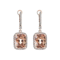 Orecchini pendenti in morganite 9 carati con piccolo diamante in oro rosa 18k