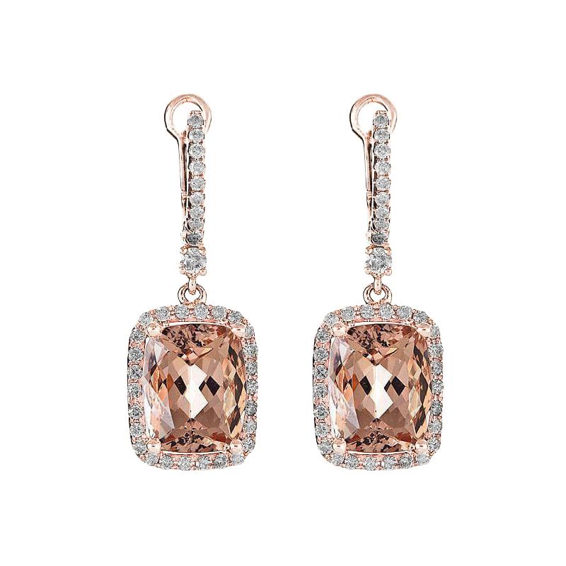 Orecchini pendenti in morganite 9 carati con piccolo diamante in oro rosa 18k - harrychadent.it