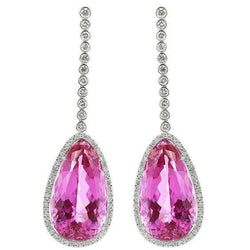 Orecchini pendenti in oro 14 kt con kunzite rosa taglio pera da 41.42 ct con diamanti